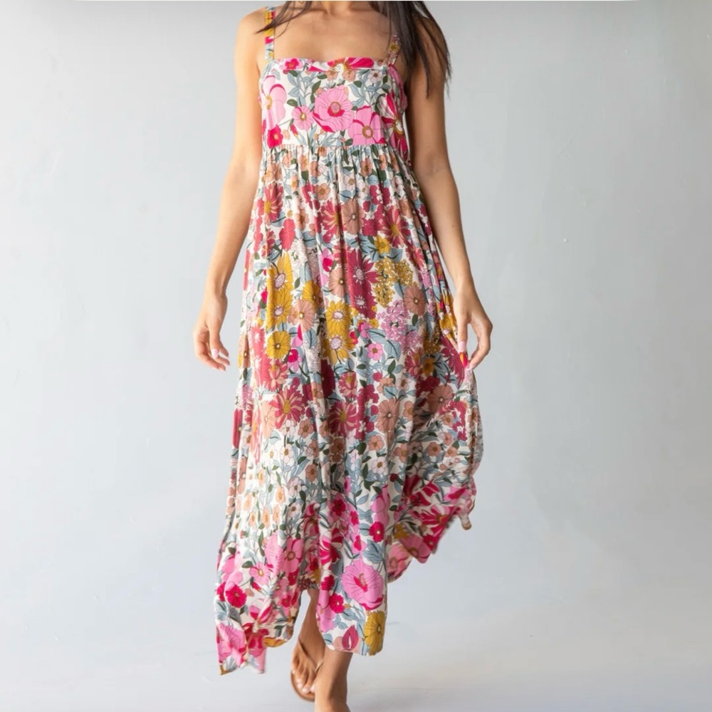 Floral Maxi Dress in Pink and Yellow